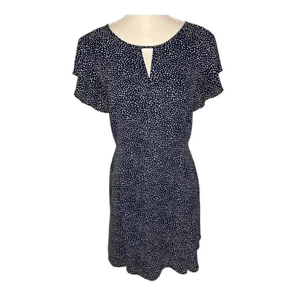 Banana Republic Women’s Size 4 Blue & White Dot Flutter Sleeve Keyhole Dress